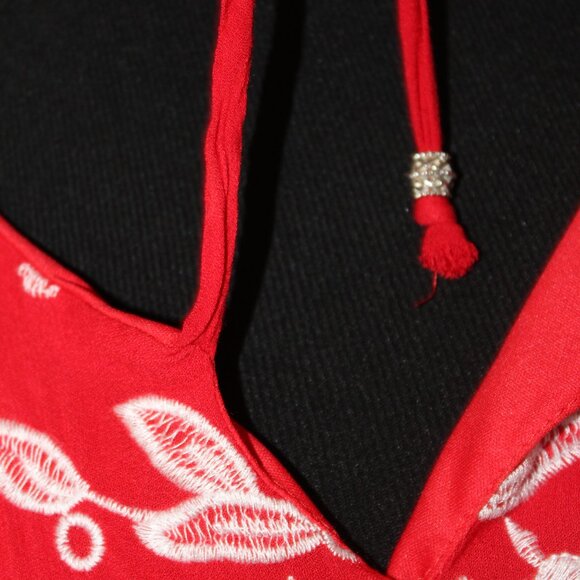 SUNDRESS Westport Red White Floral Embroidery Lined Tie Front MAXI XL Pre-Loved - Picture 7 of 13